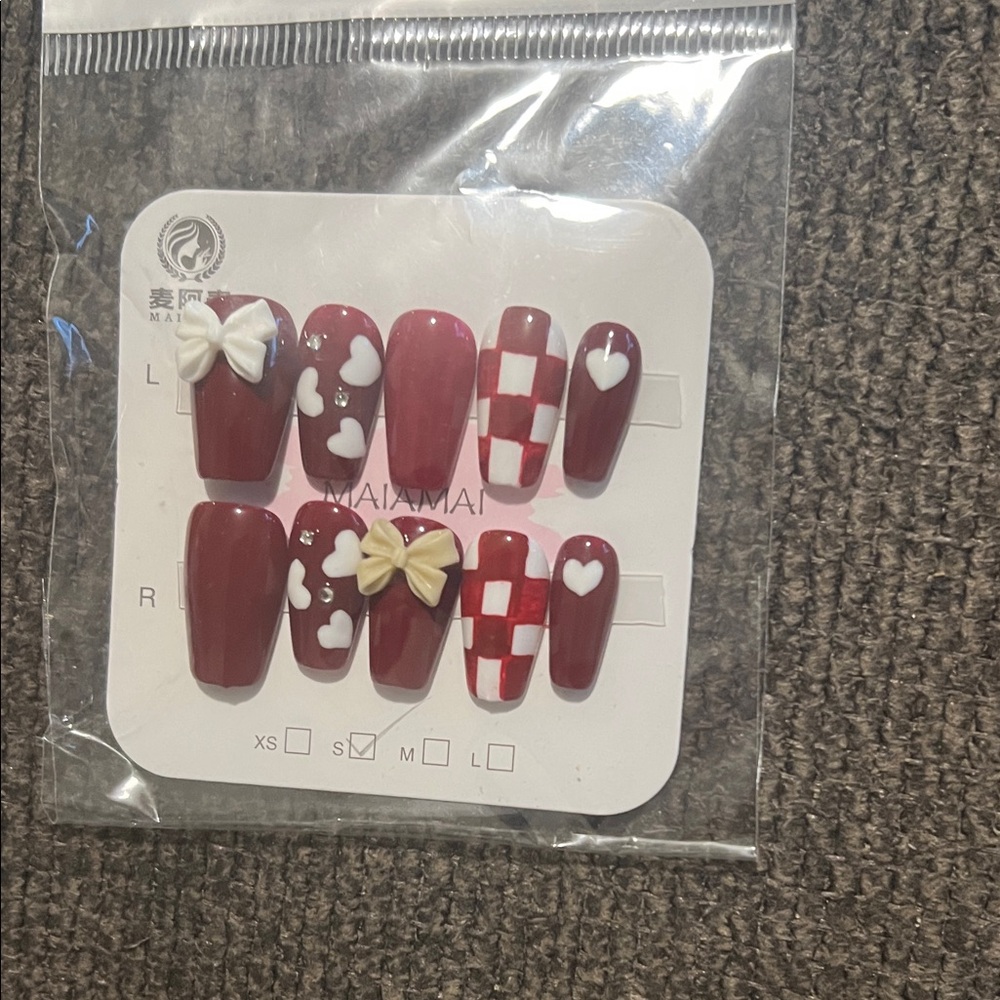 Elegant Red and White Press-On Nails